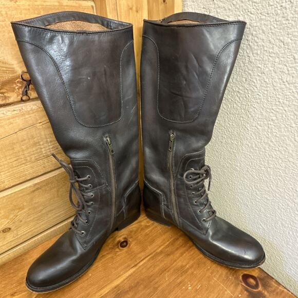 VTG Frye 7 Leather Brown Lace Up Boots Side Zip Western 70’s Retro Boho - Picture 14 of 16